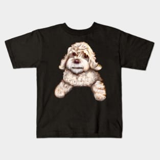 Cute white Cavapoo Cavoodle puppy dog - cavalier king charles spaniel poodle Kids T-Shirt